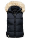 Marikoo Eisflöckchen Damen Steppweste  Winter Weste mit Fellkragen B896 Navy-Gr.M