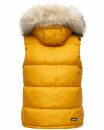 Marikoo Eisflöckchen Damen Steppweste  Winter Weste mit Fellkragen B896 Gelb-Gr.S