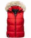 Marikoo Eisflöckchen Damen Steppweste  Winter Weste mit Fellkragen B896 Rot-Gr.XS