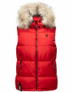 Marikoo Eisflöckchen Damen Steppweste  Winter Weste mit Fellkragen B896 Rot-Gr.XS