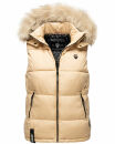 Marikoo Eisflöckchen Damen Steppweste  Winter Weste mit Fellkragen B896 Beige-Gr.XS