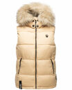 Marikoo Eisflöckchen Damen Steppweste  Winter Weste mit Fellkragen B896 Beige-Gr.XS