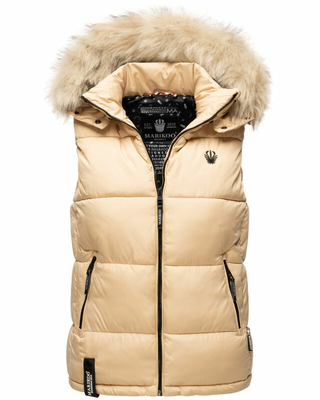 Marikoo Eisflöckchen Damen Steppweste  Winter Weste mit Fellkragen B896 Beige-Gr.L