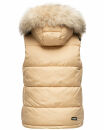 Marikoo Eisflöckchen Damen Steppweste  Winter Weste mit Fellkragen B896 Beige-Gr.L