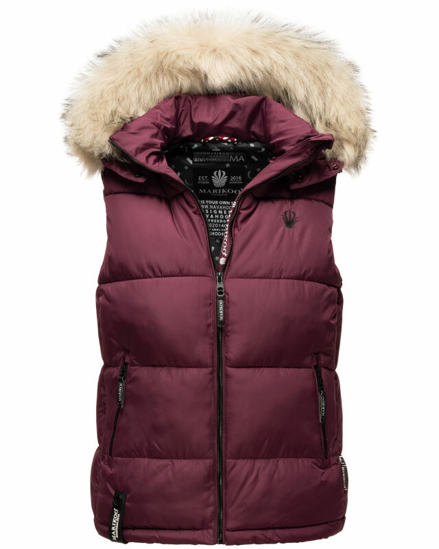 Marikoo Eisflöckchen Damen Steppweste  Winter Weste mit Fellkragen B896 Weinrot-Gr.M
