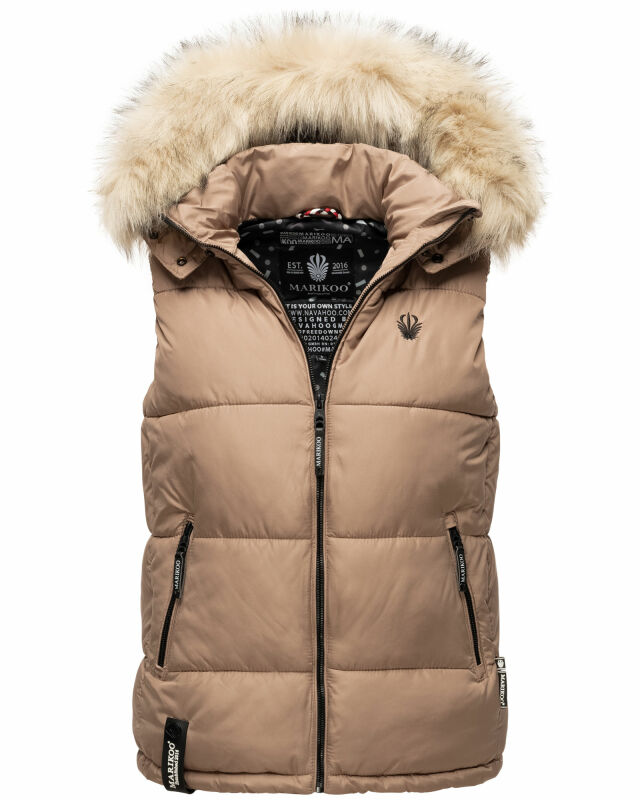 Marikoo Eisflöckchen Damen Steppweste  Winter Weste mit Fellkragen B896 Taupe-Gr.M