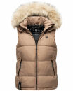 Marikoo Eisflöckchen Damen Steppweste  Winter Weste mit Fellkragen B896 Taupe-Gr.M