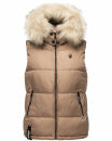 Marikoo Eisflöckchen Damen Steppweste  Winter Weste mit Fellkragen B896 Taupe-Gr.M