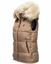Marikoo Eisflöckchen Damen Steppweste  Winter Weste mit Fellkragen B896 Taupe-Gr.M