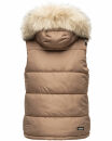 Marikoo Eisflöckchen Damen Steppweste  Winter Weste mit Fellkragen B896 Taupe-Gr.M