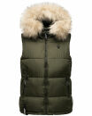 Marikoo Eisflöckchen Damen Steppweste  Winter Weste mit Fellkragen B896 Olive-Gr.XS