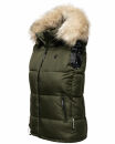 Marikoo Eisflöckchen Damen Steppweste  Winter Weste mit Fellkragen B896 Olive-Gr.XS