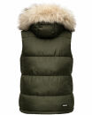 Marikoo Eisflöckchen Damen Steppweste  Winter Weste mit Fellkragen B896 Olive-Gr.XS