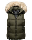 Marikoo Eisflöckchen Damen Steppweste  Winter Weste mit Fellkragen B896 Olive-Gr.XL