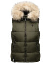 Marikoo Eisflöckchen Damen Steppweste  Winter Weste mit Fellkragen B896 Olive-Gr.XL