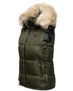 Marikoo Eisflöckchen Damen Steppweste  Winter Weste mit Fellkragen B896 Olive-Gr.XL