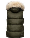 Marikoo Eisflöckchen Damen Steppweste  Winter Weste mit Fellkragen B896 Olive-Gr.XL