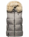 Marikoo Eisflöckchen Damen Steppweste  Winter Weste mit Fellkragen B896 Grau-Gr.XS
