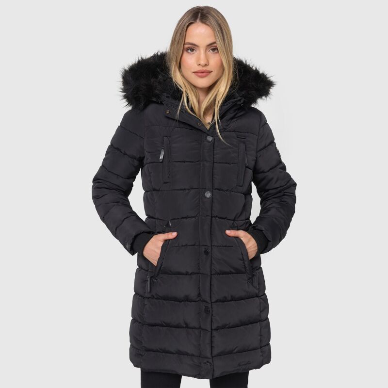 Navahoo Lotusblüte Princess Damen Winter Steppjacke mit Kapuze B897 Schwarz-Gr.L
