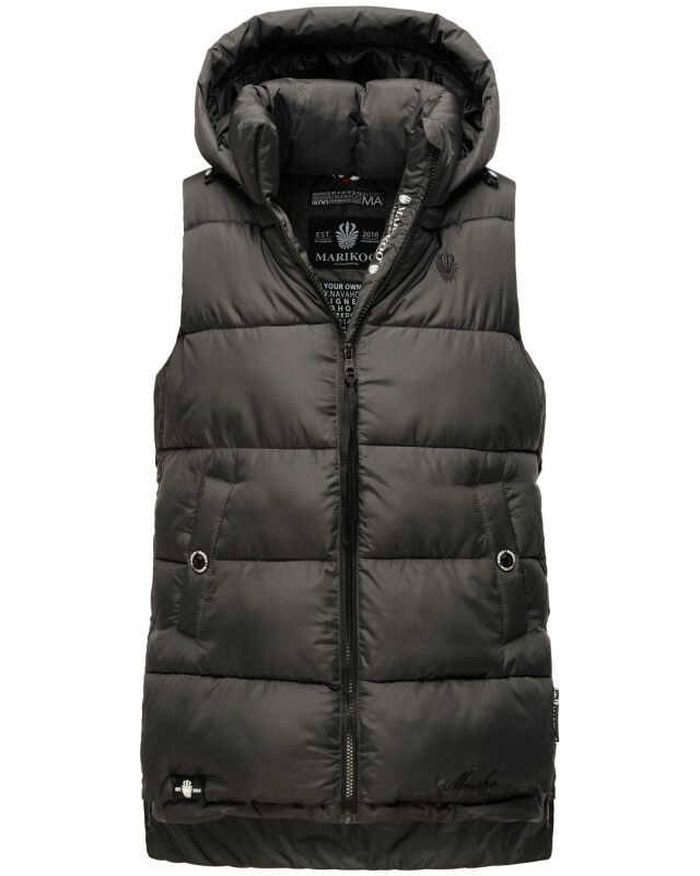 Marikoo Zarinaa Damen Steppweste Weste Übergangsweste mit Kapuze B898 Anthrazit-Gr.XS