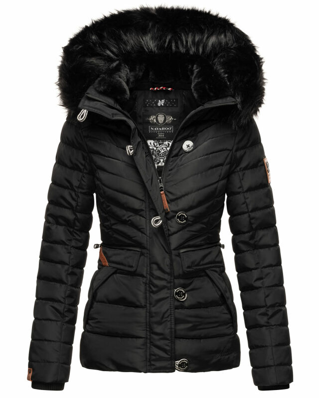 Navahoo Wisteriaa Damen Winter Steppjacke mit Fellkragen B899 Schwarz-Gr.XXL
