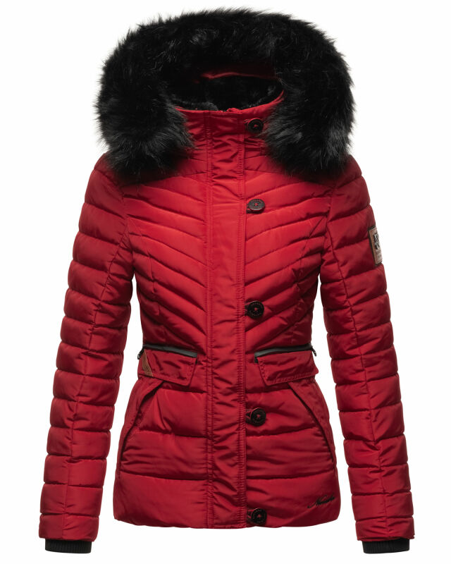 Navahoo Wisteriaa Damen Winter Steppjacke mit Fellkragen B899 Rot-Gr.S