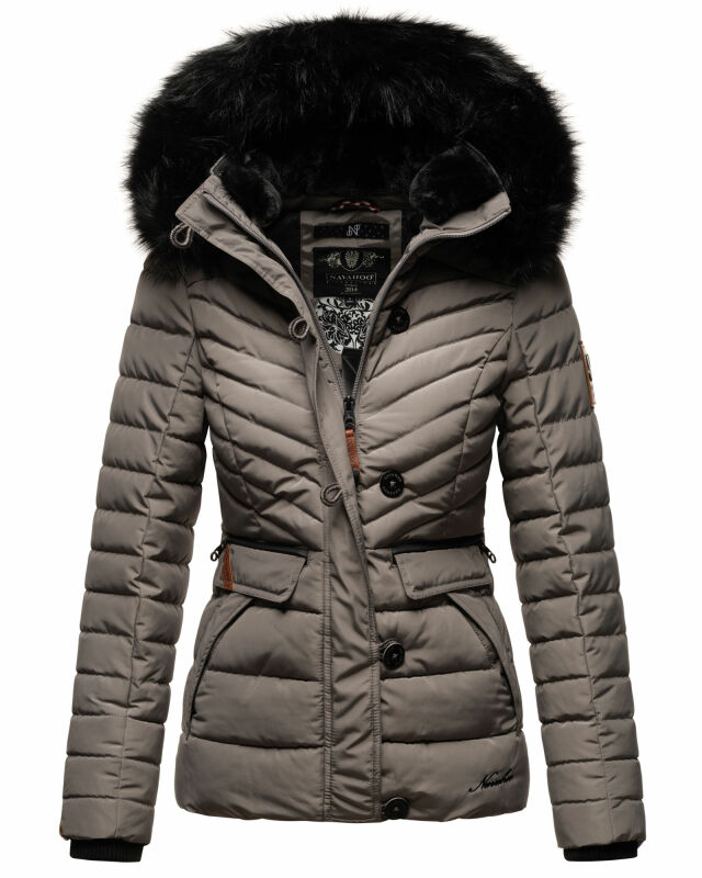 Navahoo Wisteriaa Damen Winter Steppjacke mit Fellkragen B899 Grau-Gr.XS