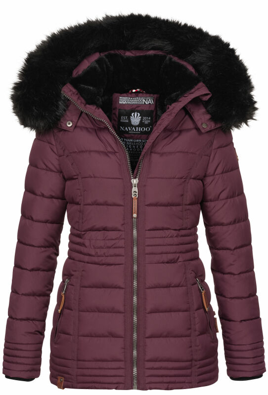 Navahoo Umay Princess Damen Winter Steppjacke mit Fellkragen 900 Weinrot-Gr.XS