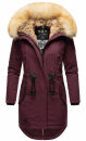 Navahoo warme Damen Winter Jacke lang mit Kunstfell B660 Weinrot Größe XS - Gr. 34