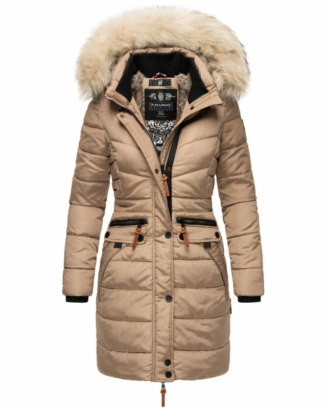 Navahoo Paula Damen Winter Jacke Mantel Parka warm gefütterte Winterjacke B383 Taupe Grey Größe XS - Gr. 34