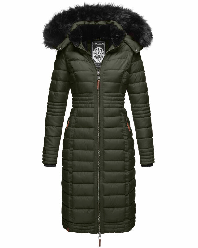 Navahoo Umay warme Damen Winter Jacke lang gesteppt mit Teddyfell B670 Olive Größe L - Gr. 40