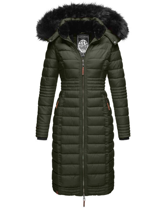 Navahoo Umay warme Damen Winter Jacke lang gesteppt mit Teddyfell B670 Olive Größe XXL - Gr. 44