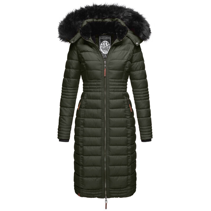 Navahoo Umay warme Damen Winter Jacke lang gesteppt mit Teddyfell B670 Olive Größe S - Gr. 36