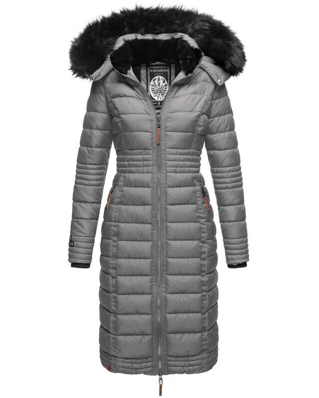 Navahoo Umay warme Damen Winter Jacke lang gesteppt mit Teddyfell B670 Grau Größe L - Gr. 40