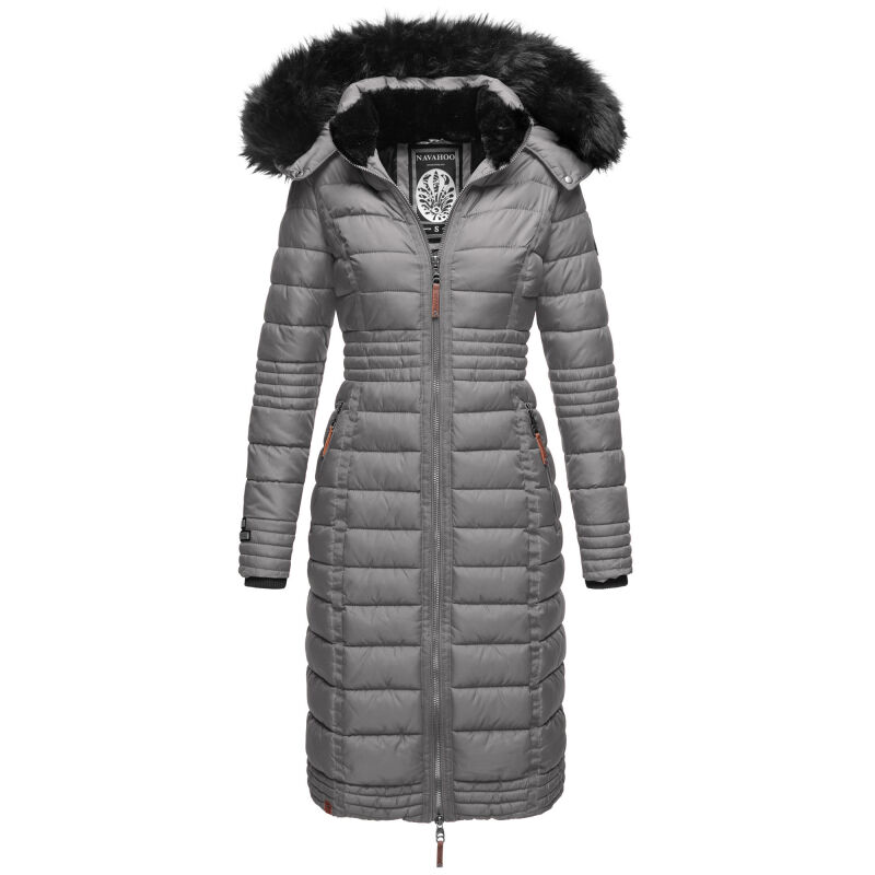 Navahoo Umay warme Damen Winter Jacke lang gesteppt mit Teddyfell B670 Grau Größe XXL - Gr. 44