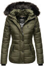 Navahoo Zuckerbiene Damen Steppjacke mit Kapuze und Kunstfellkragen B832 Olive-Gr.S