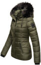Navahoo Zuckerbiene Damen Steppjacke mit Kapuze und Kunstfellkragen B832 Olive-Gr.S