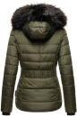 Navahoo Zuckerbiene Damen Steppjacke mit Kapuze und Kunstfellkragen B832 Olive-Gr.S