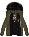 Navahoo Zuckerbiene Damen Steppjacke mit Kapuze und Kunstfellkragen B832 Olive-Gr.S
