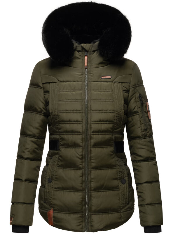 Navahoo Melikaa Damen Winterjacke gefüttert Steppjacke mit Kapuze B844 Olive-Gr.XS