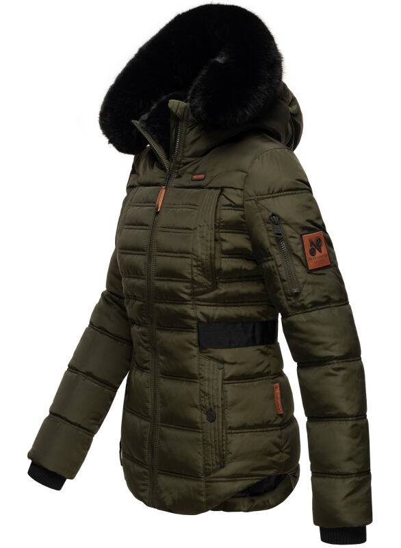 Navahoo Melikaa Damen Winterjacke gefüttert Steppjacke mit Kapuze B844 Olive-Gr.L