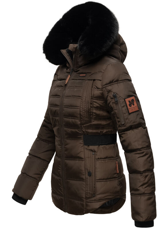 Navahoo Melikaa Damen Winterjacke gefüttert Steppjacke mit Kapuze B844 Chocolate-Gr.M