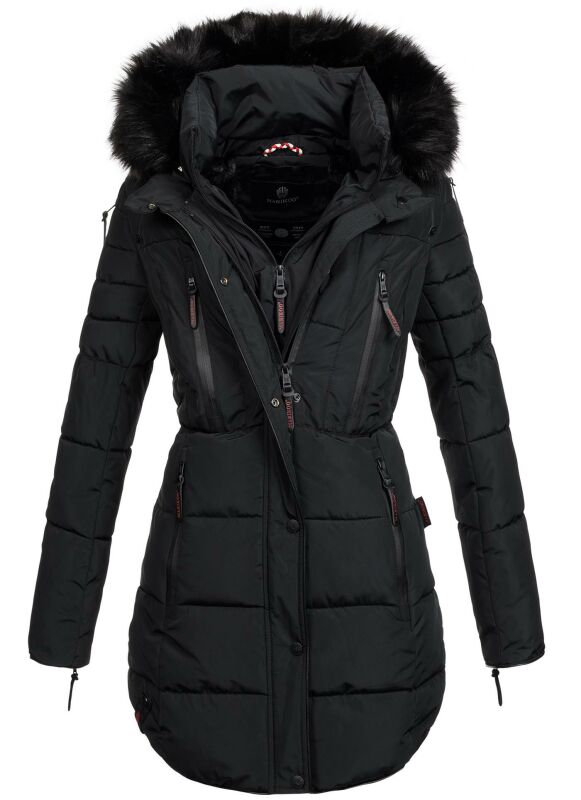 Marikoo warme Damen Winter Jacke Stepp Mantel lang B401 Schwarz Größe XXXL - Gr. 46