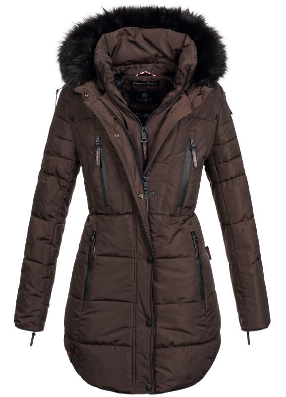 Marikoo warme Damen Winter Jacke Stepp Mantel lang B401 Schoko Größe XXXL - Gr. 46