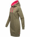 Navahoo Kirschblüte Damen Kleid Longline Hoodie Kapuzenpullover Pullikleid Olive-Mel.-Gr.S