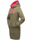 Navahoo Kirschblüte Damen Kleid Longline Hoodie Kapuzenpullover Pullikleid Olive-Mel.-Gr.S