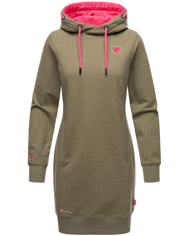 Navahoo Kirschblüte Damen Kleid Longline Hoodie Kapuzenpullover Pullikleid Olive-Mel.-Gr.XL
