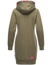 Navahoo Kirschblüte Damen Kleid Longline Hoodie Kapuzenpullover Pullikleid Olive-Mel.-Gr.XL