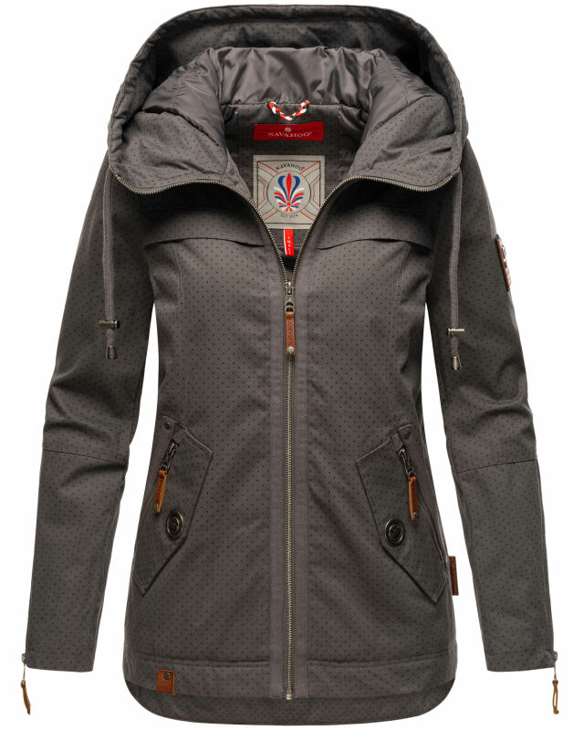 Navahoo Wekoo Damen Übergangs Jacke mit Kapuze B692 Anthrazit Muster Größe S - Gr. 36