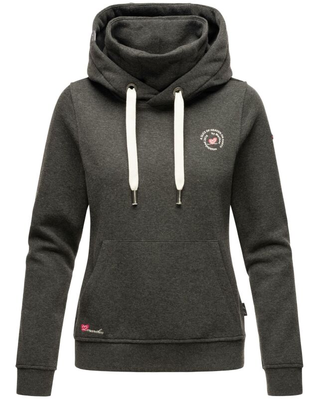 Marikoo Chihiroo Damen Hoodie mit Stehkragen Kapuzenpullover B913 Grau-Mel.-Gr.XS